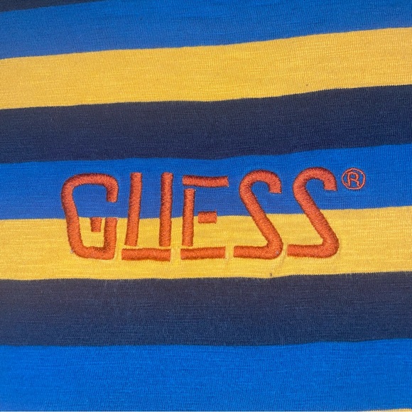 GUESS Originals Blue Yellow Striped T-Shirt Short Sleeve size small - Picture 5 of 9